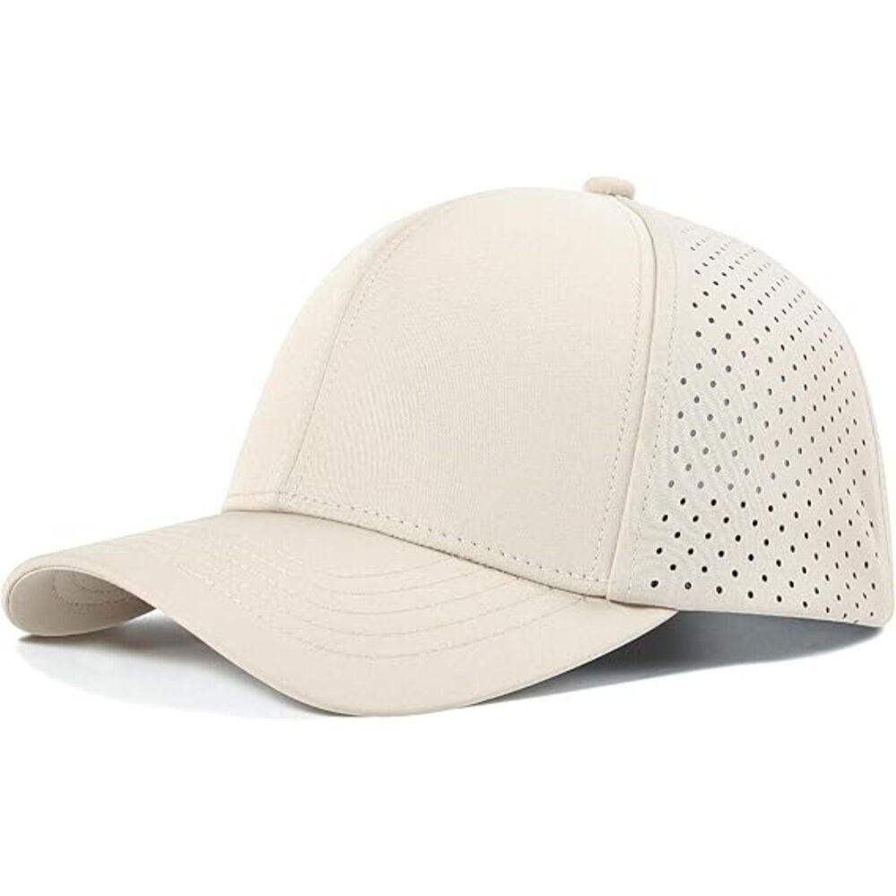 Men's Beige Perforated Adjustable Sports Laser Cut Mesh Ball Curved Brim Caps